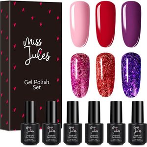 Miss Jules - 6-Delige Gellak Starterspakket - Nagellak - Rood, Paars & Glitter