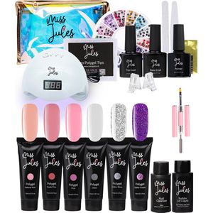 Miss Jules® Luxe Complete Polygel Kit - Polygel Nagels Starterspakket - 6 Kleuren - HEMA & TPO Free - Incl. 48W LED Lamp, Primer, Nail Cleanser & Instructievideo (NL)