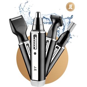 J.E Neustrimmer Mannen – 4-in-1 Neus-, Oor- & Wenkbrauwtrimmer – Oplaadbaar – Inclusief 4 Opzetstukken – Waterdicht – Baardtrimmer