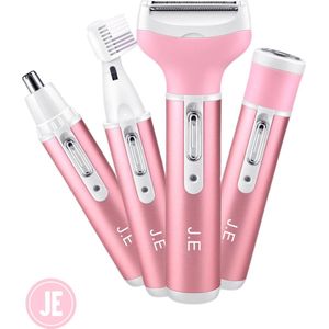 J.E Ladyshave Vrouw – 4-in-1 Scheerapparaat voor Vrouwen – Gezicht, Bikinilijn, Oksels & Wenkbrauwen – Waterdicht – Draadloos – Inclusief Opzetstukken - Kerst 2025