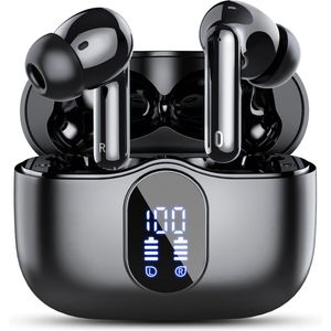 PrimeSound Sky Pro Draadloze Oordopjes - Active Noise Cancelling - LED Display - Bluetooth 5.3 - Zwart