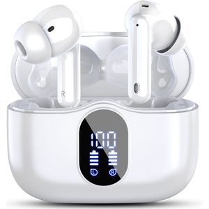 PrimeSound Sky Pro Draadloze Oordopjes - Active Noise Cancelling - LED Display - Bluetooth 5.3 - Wit