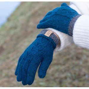 Winter handschoenen met stijlvol patroon -Dubbelzijdige Handshoenen - Extra warm - Turquoise grijs - 100 % ALPACA wol