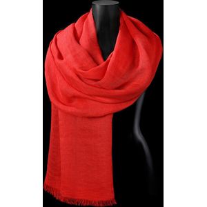 Ultra zachte linnen sjaal met korte franjes in mooie rode kleur