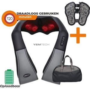 Yemtech - Shiatsu - Massagekussen - Draadloos - Afneembaar en Afwasbare Dubbele Hoes