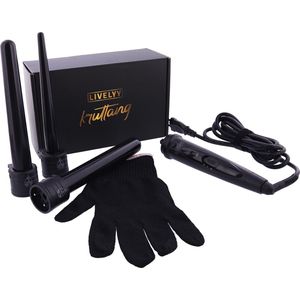 Livelyy - Krultang - 3 in 1 met Opzetstukken - Inclusief Thermische Handschoen - Geschikt Voor Alle Haartypen - Zwart