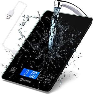 Lekro Keukenweegschaal Digitaal – Weegschaal Keuken - USB Oplaadbaar - 1gr tot 15kg – Tarra Functie - Zwart