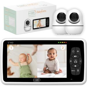 B-care Babyfoon met 2 Camera's - 5.0 Inch HD Scherm - Split screen - Zonder Wifi en App - Baby Monitor - Baby Camera - Voor 2 Kinderen