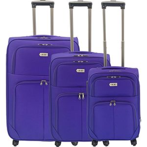 SB Travelbags 3 delige bagage stoffen koffer set 4 wielen trolley - Paars
