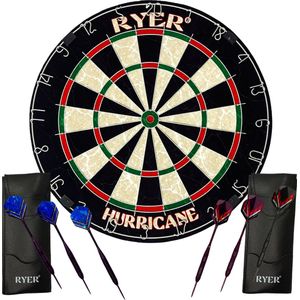 RYER Hurricane Dartbord - Eersteklas Sisal - Met 6 Darts en Leren Tasjes