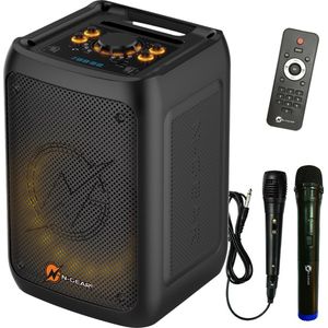 N-GEAR Flash Banger 777 - Draadloze Speaker - Karaokeset - Partybox met 2 Microfoons - Zwart