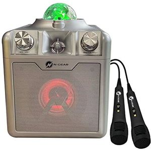 N-Gear Disco Star 710 Kinder Partybox Musikanlage und Karaoke Maschine mit Discokugel und Laser - 50 Watt Musikbox Bluetooth Lautsprecher mit Partylicht und Karaoke Mikrofon für Mädchen & Jungs SILBER