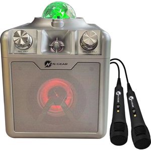 N-GEAR Disco Star 710 Silver - Draadloze Bluetooth Party Speaker - Karaoke Set - Sterrenprojector - 2 Microfoons