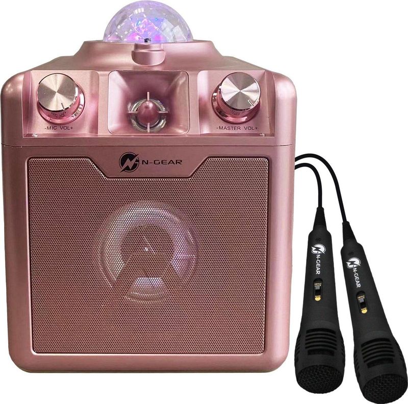 N-GEAR Disco Star 710 Space Pink - Bluetooth Speaker - Karaoke Set - Party Box met Sterrenprojector & 2 Microfoons