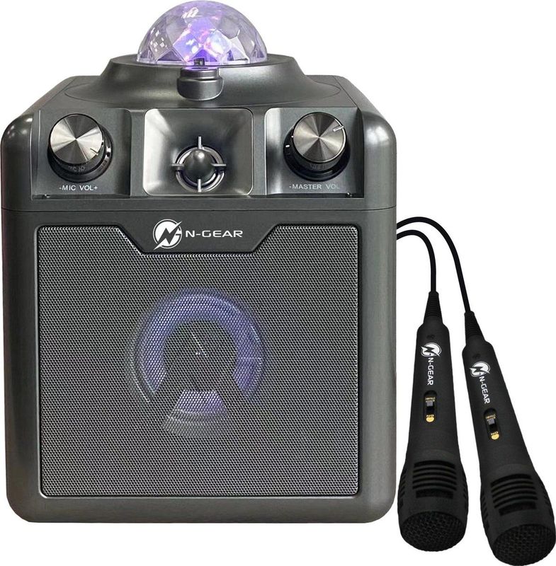 N-GEAR Disco Star 710 Space Grey - Bluetooth Speaker - Karaoke Set - Party Box met Sterrenprojector & 2 Microfoons