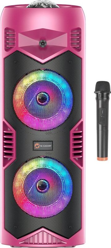 N-GEAR LGP5150 - Bluetooth Speaker - Karaoke Set met Microfoon - Party Box met RGD LED Licht - Knal Roze