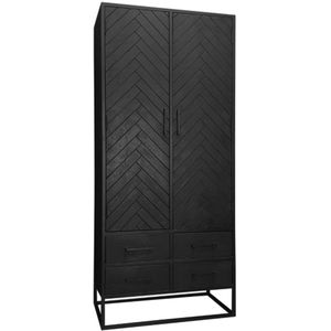 Kabinet kast Daan - Kabinet kast mangohout - Vakkenkast zwart 200 cm