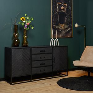Zwart mango dressoir 165 cm