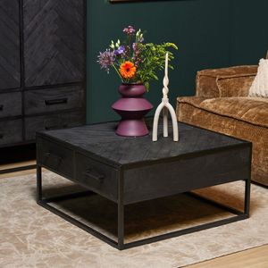Salontafel - Daan - Zwart - Mangohout en Metaal - 80x80 cm