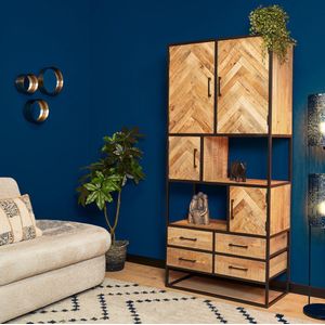 Opbergkast - Mango - Naturel - Hout en Metaal - Moderne Wandkast