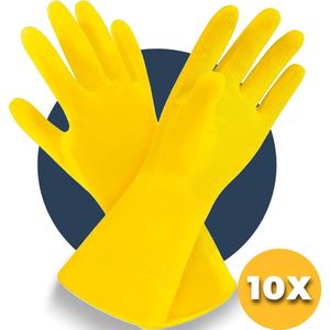 Schoonmaak handschoenen - maat M - 10 stuks - waterdicht rubberen handschoenen - Huishoudhandschoenen Pasper - Geel zuiver natuurlatex
