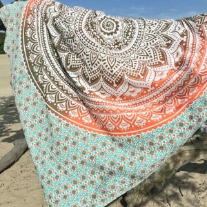 XL groot strandlaken - Groen/Oranje - Mandala - Ibiza strandkleed - duurzaam katoen - 220x210