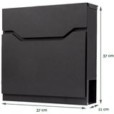 BRASQ Brievenbus Premium zwart met Krantenvak - Wandbrievenbus met Slot - Brievenbus hangend - RVS