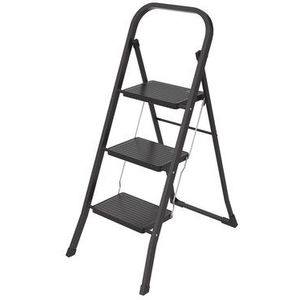 BRASQ Huishoudtrap SL300 Zwart - keukentrap inklapbaar 3-treden metaal voor Particulier en professioneel gebruik - Trap Ladder - Anti slip