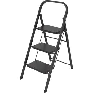 Peviasot Trapladder, huishoudladder, 3 treden, inklapbaar, aluminium opstapkruk, antislip ladder met klapbeveiliging, vouwladder voor belastbaar tot 150 kg, zilverkleurig