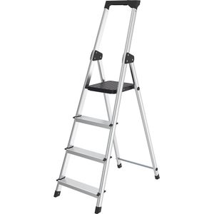 BRASQ Huishoudtrap SL400 Zwart - keukentrap inklapbaar 4 -treden aluminium voor Particulier en professioneel gebruik - Trap Ladder - Anti slip