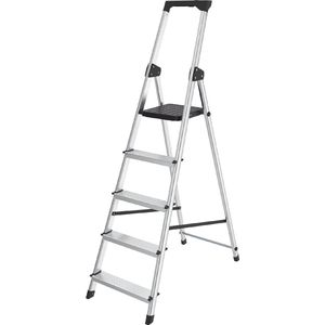 BRASQ Huishoudtrap 5-treden Zilver - keukentrap inklapbaar aluminium voor Particulier en professioneel gebruik - Trap Ladder - Anti slip