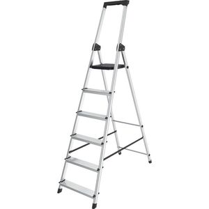 BRASQ Huishoudtrap 6-treden Zilver - keukentrap inklapbaar aluminium voor Particulier en professioneel gebruik - Trap Ladder - Anti slip