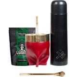 EquisMate - Yerba Mate thee - Complete Set - Thermosbeker - Keramische Kalebas - Bombilla - Losse Thee - Guarana - Biologisch - Goud