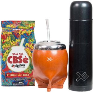 EquisMate - Yerba Mate thee - Complete Set - Thermosbeker - Keramische Kalebas - Bombilla - Losse Thee - Guarana - Biologisch - Oranje
