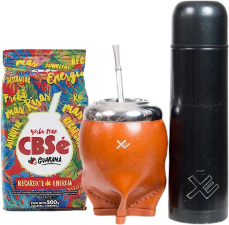 EquisMate - Yerba Mate thee - Complete Set - Thermosbeker - Keramische Kalebas - Bombilla - Losse Thee - Guarana - Biologisch - Oranje