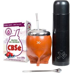 EquisMate - Yerba Mate thee - Complete Set - Thermosbeker - Keramische Kalebas - Bombilla - Bosvruchten thee - Biologisch - Oranje
