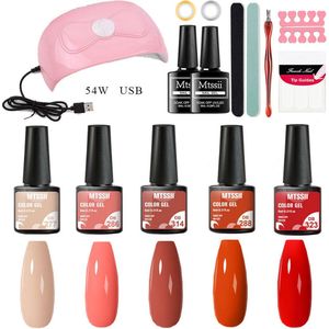 Mtssii - gelnagel kit - 5 Kleuren gellak - nude en rood tinten - Starterkit - Manicure Set - 54 Watt UV Lamp - gel nagels starterspakket - nepnagels -