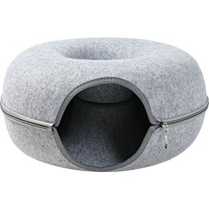 Kattentunnel en Kattenmand in-1 - Cat Cave Donut - Grijs - Vilt