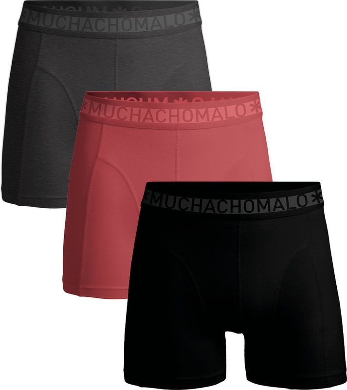 Muchachomalo - Solid - Boxershorts - Zwart Rood Grijs - 3-Pack
