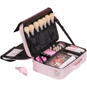 Make Up Koffer - Roze Cosmetica Koffer - 35x23,5x12cm - Visagie en Nagelstyliste Koffer