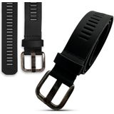 Arieszzz - Heren Riem - Leren Riem - Lederen Riem - Past Altijd - Mat Zwart 95 cm - 4 cm breed - Totale lengte 110 cm - Zwart en Cognac - 2 Pack
