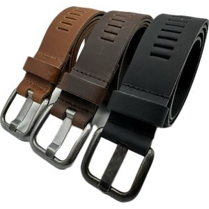 Arieszzz - Heren Riem - Leren Riem - Lederen Riem - Past Altijd - Mat Zwart 95 cm - 4 cm breed - Totale lengte 110 cm - Zwart Bruin Cognac - 3 Pack