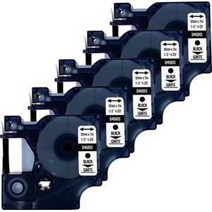 DULA Dymo D1 45013 - S0720530 - Compatible label tape - 5 lettertapes - Zwart op wit - 12mm x 7m