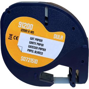 DULA - Dymo LetraTag 91200 labels - Zwart op Wit - 12mm x 4m