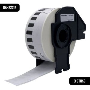 DULA Brother Compatible DK-22214 - Doorlopende labelrol - 3 rollen - 12 mm x 30,48 m - Zwart op wit - Papier