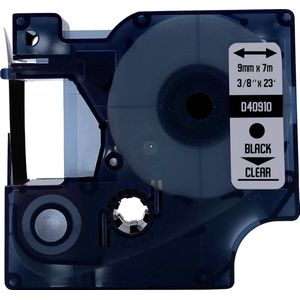 DULA Dymo D1 40910 - S0720670 - Compatible label tape - 1 lettertape - Zwart op transparant - 9mm x 7m