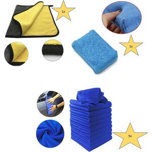 FSW-Products - Schoonmaak Set voor Auto - 7-Delige set - Poetsdoeken - Waxspons - Droogdoek - Autopoetsdoek - Poetsdoek voor auto - Autowassen - Microvezel - Polijsten - Autodoek - Stofdoek - Krasvrij - Sterk Materiaal
