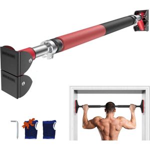 IGOODS - Pull up bar - Incl. Fitness Handschoenen - Multifunctionele Optrekstang - 72-92 cm Verstelbaar in Lengte - 300kg Belastbaar - Zwart & Rood