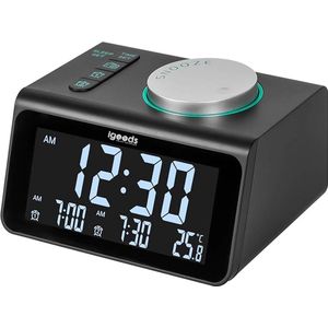 IGOODS - Wekkerradio - Digitale wekker - Snooze/slaap-functie - Met dimbaar display - Dual USB