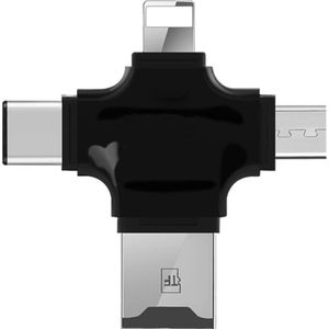 Card reader kaartlezer, 4-in-1 Micro SD - kaartlezer met Type C USB-connector OTG HUB-adapter, TF Flash-geheugenkaartlezer voor iPhone iOS / Android USB2.0 (zwart)